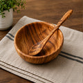 Handcrafted Wooden Bowl with Spoon for Kitchen & Dining