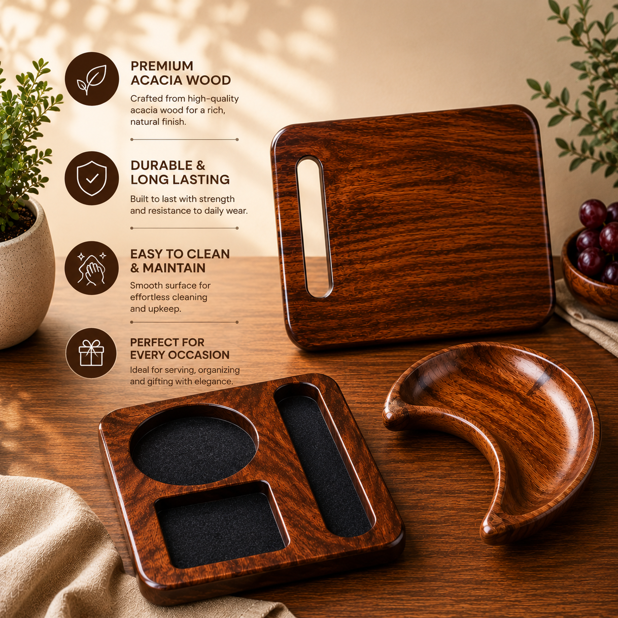 Kitchen Combo: Cutting Board, Bowl & Coffee Tray