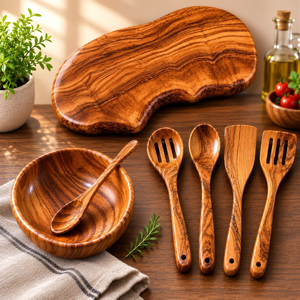 Handcrafted Board, Bowl & 4 Spatulas Combo