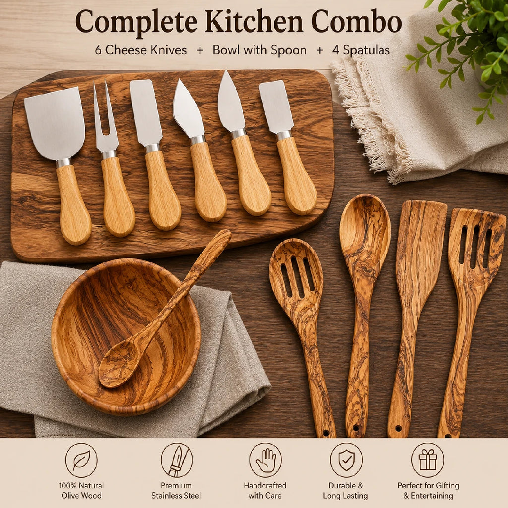 Combo: 6 Cheese Knifes, Bowl with Spoon & 4 Spatulas