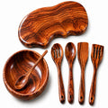 combo set wooden bowl cutting board and spatulas