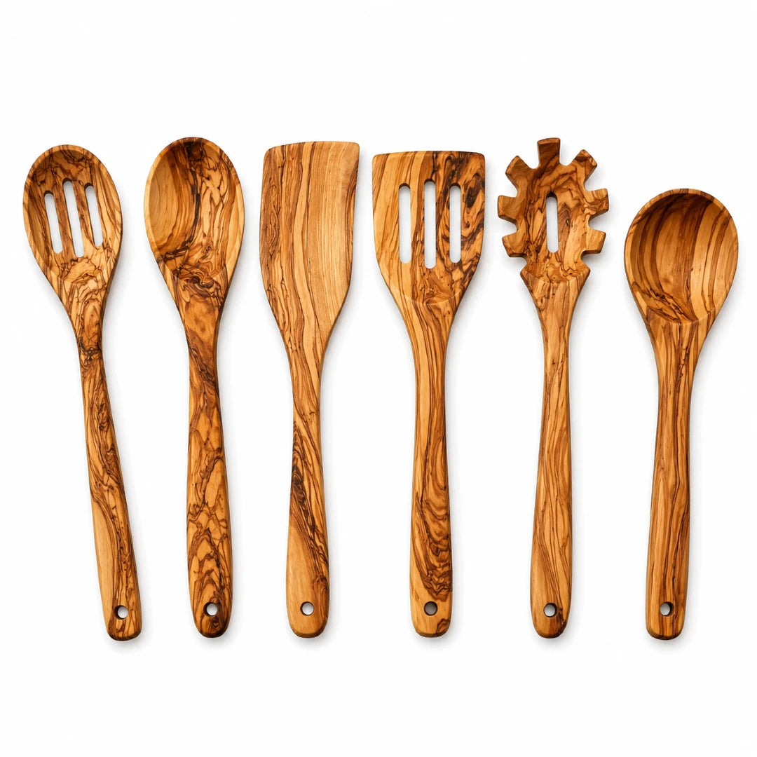 Natural Olive Wood Kitchen Utensil Set – 6 Piece Collection