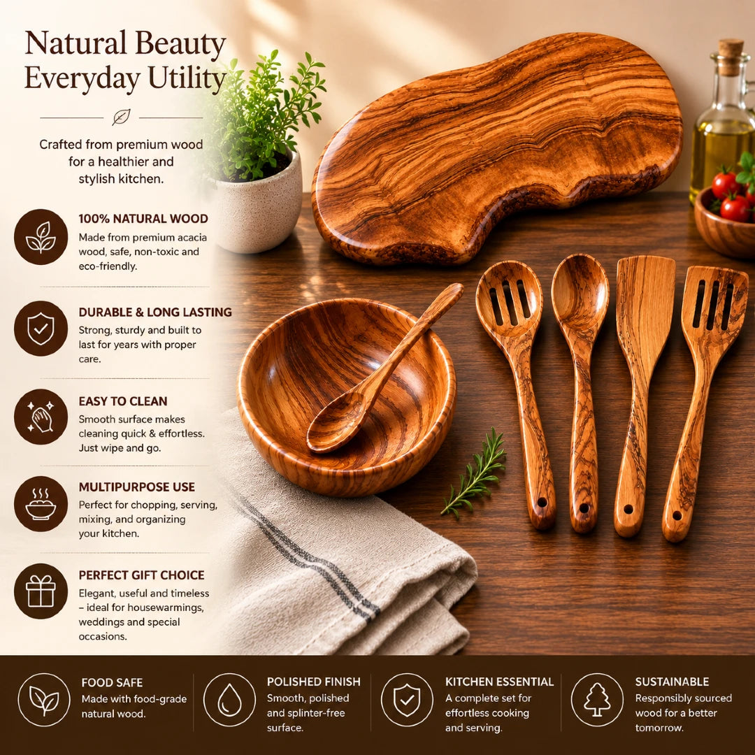 Handcrafted Board, Bowl & 4 Spatulas Combo