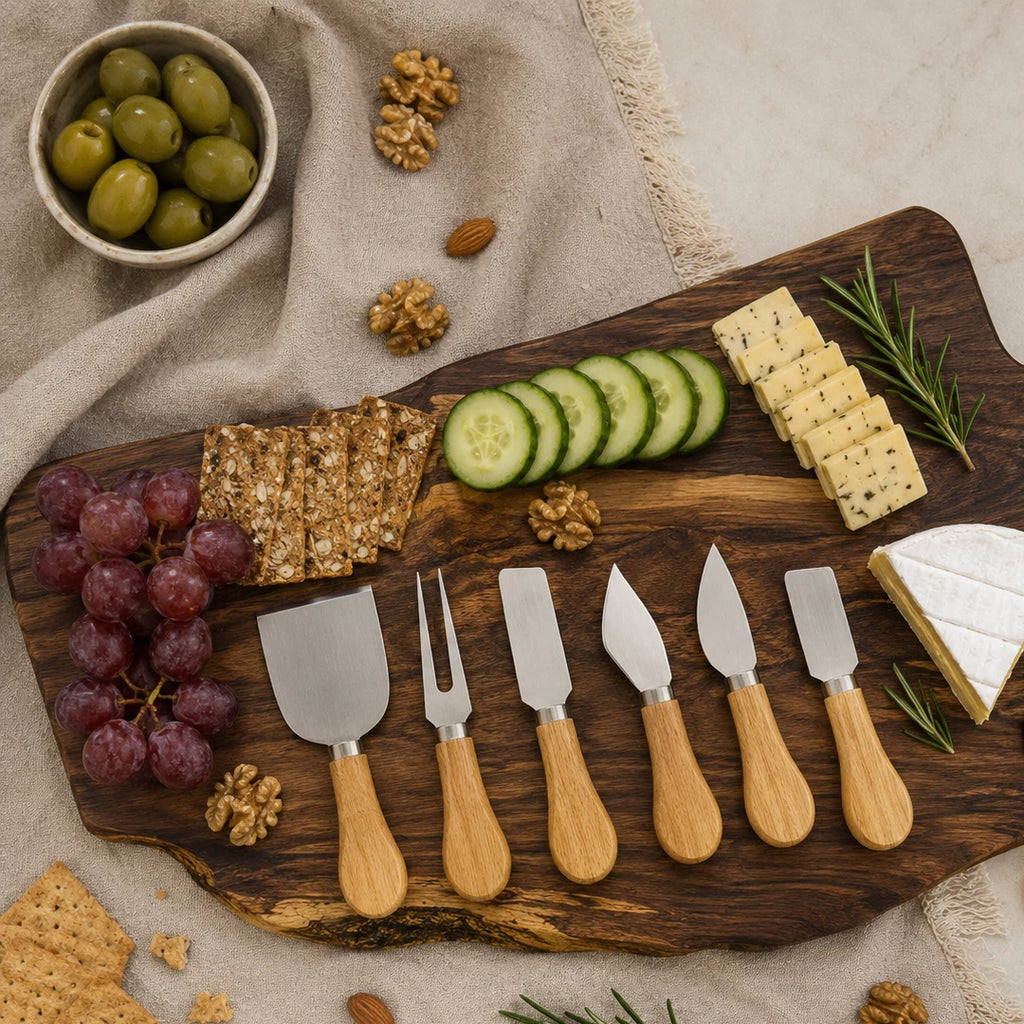 16 Inch Wooden Charcuterie Board & 6 Cheese Knife Set