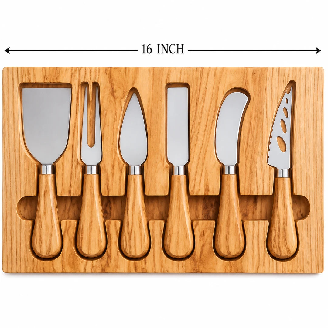 16 Inch Wooden Charcuterie Board & 6 Cheese Knife Set